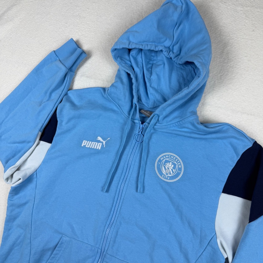 Puma Manchester City FC 93:20 Full Zip Hoodie Mens Large Sky Blue Soccer 764513‎